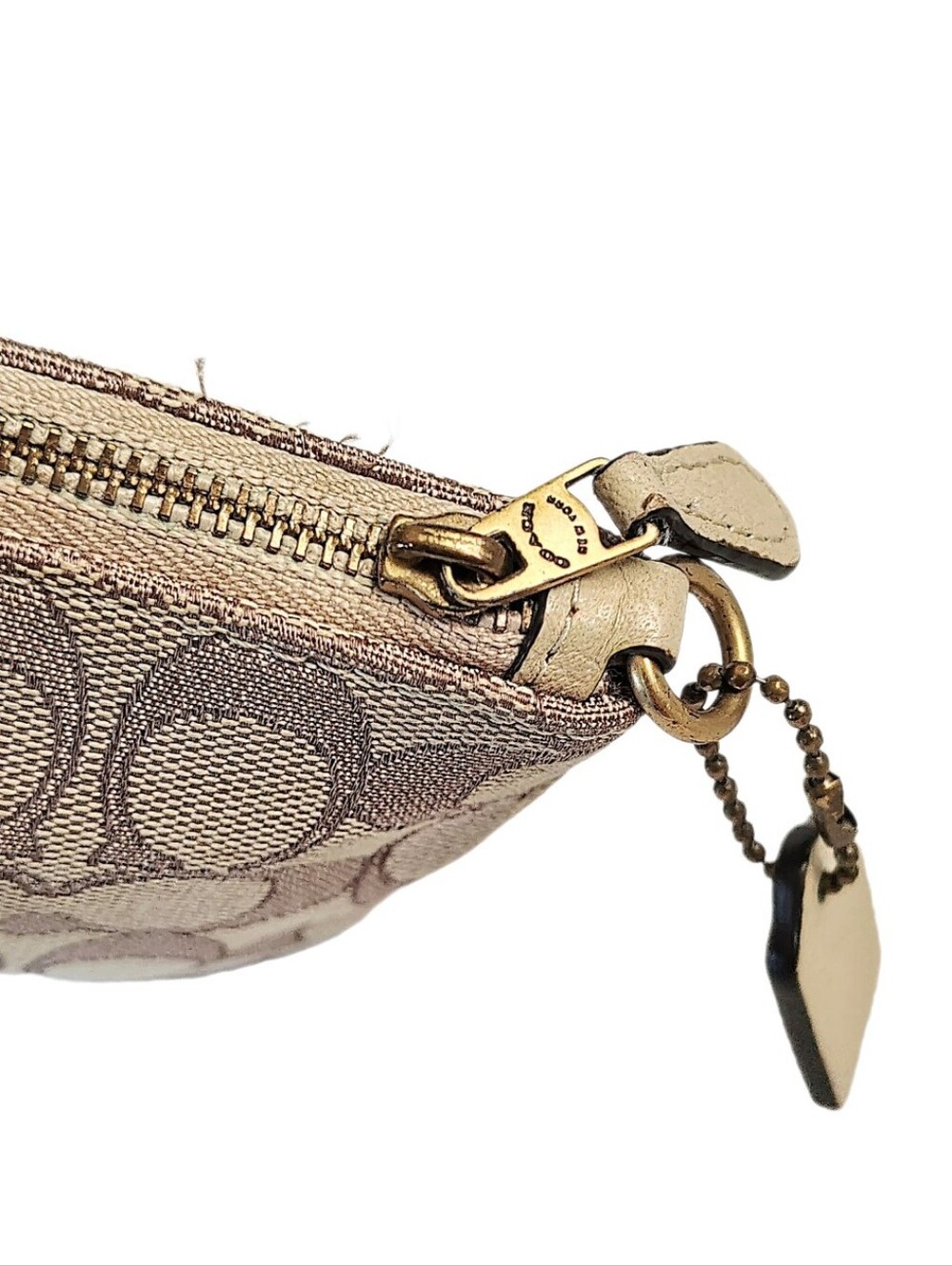 🆕 Coach Khaki Chalk Outline Signature Stripe Wristlet Clutch Pouch Bag - Picture 5 of 8